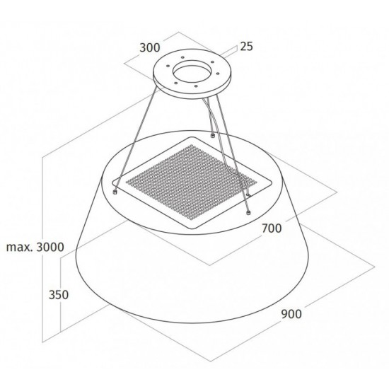 Wave Design 2627.40 afzuiglamp 90 cm - geschikt voor lederen bekleding - RVS - interne motor - LED